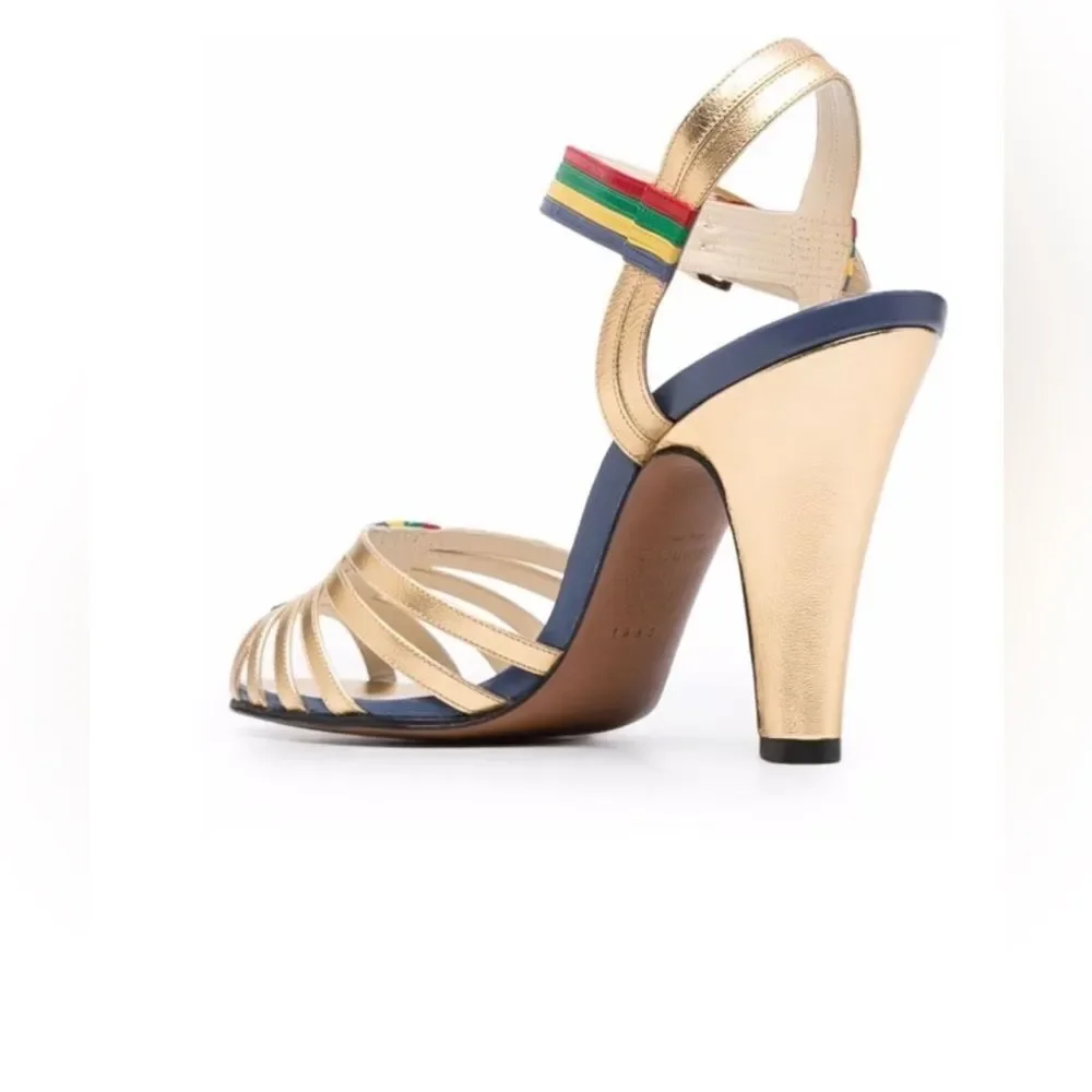 SALVATORE FERRAGAMO CREATIONS Sandals Red Gold/multicolour leather Luxe strappy